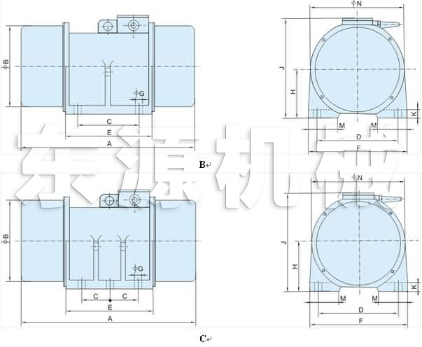 XVM-A振動(dòng)電機(jī)外形及安裝尺寸BC